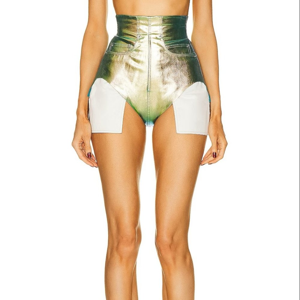 🤑SOLD🤑 RICK OWENS IRIDESCENT DIRT HIGH-WAIST REVERSIBLE SHORTS SIZE 40 (XS-S)